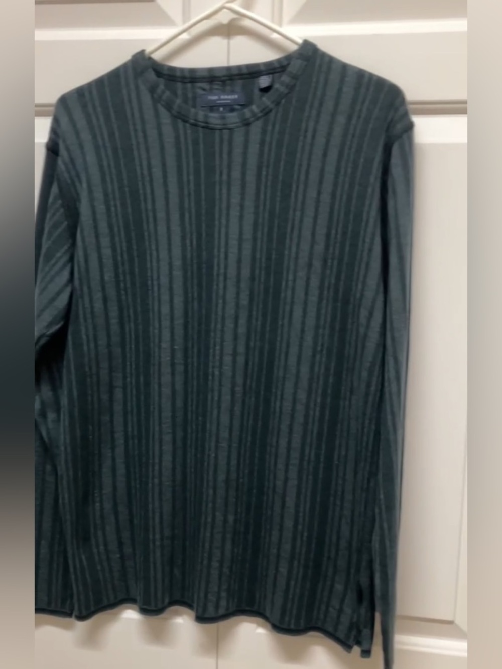 Ted Baker men’s striped cotton blend long sleeve crew neck shirt, black, grey, 3